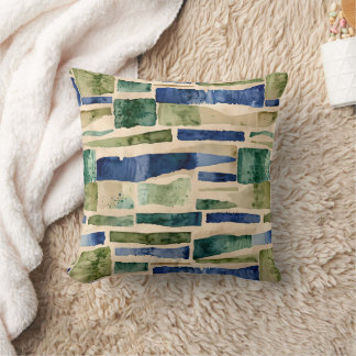 Blue Green Watercolor Patches Cushion