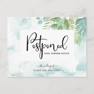 Blue Green Watercolor Postponement Wedding Postcard