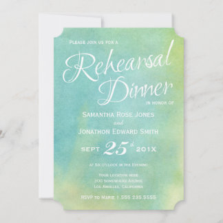 Blue Green Watercolor Rehearsal Dinner Invitation