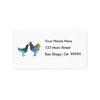 Blue & Green Watercolor Rooster & Hen Label