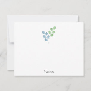 Blue Green Watercolor Round Leaf Stems Card