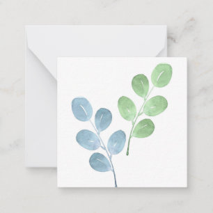 Blue Green Watercolor Round Leaf Stems  Card
