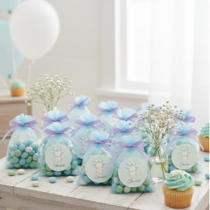 Blue & Green Watercolor Teddy Bear Baby Shower Classic Round Sticker