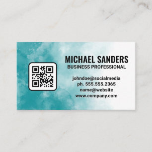Blue Green Watercolor Texture QR Code Business Card