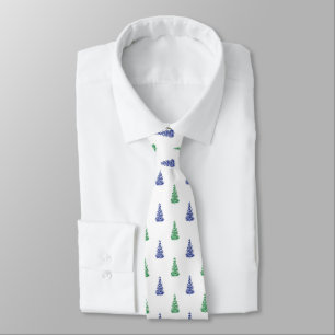 Blue & Green Watercolor Tree Pattern   Tie