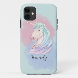 Blue Green Watercolor Unicorn Custom Name Case-Mate iPhone Case