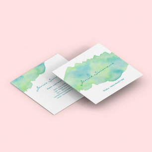 Blue Green Watercolor Wash Square Business Card