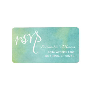 Blue Green Watercolor Wedding RSVP Labels