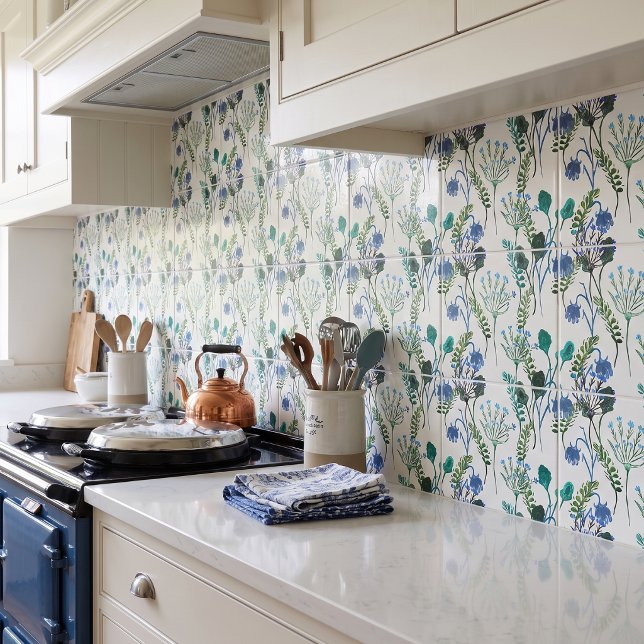 Blue Green Watercolor Wildflower Ceramic Tile (Creator Uploaded)