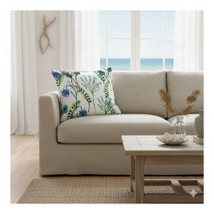 Blue Green Watercolor Wildflower Cushion