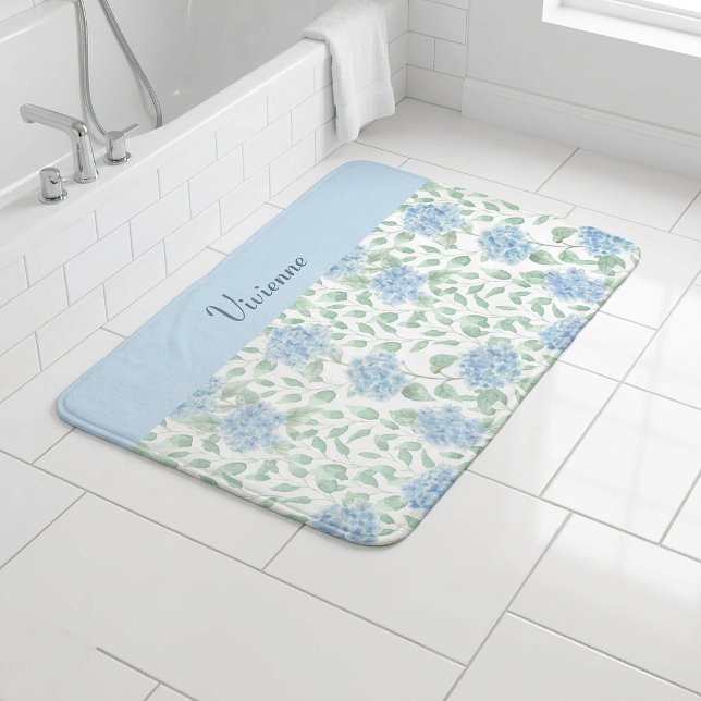 Blue Green Watercolor Wildflower Monogram Bath Mat (Blue Green Watercolor Wildflower Monogram Bath Mat )