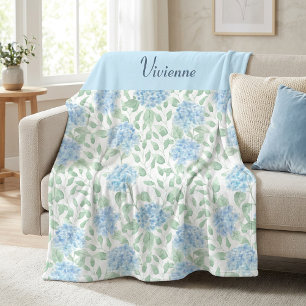 Blue Green Watercolor Wildflower Name Fleece Blanket