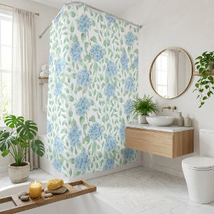 Blue Green Watercolor Wildflower Shower Curtain