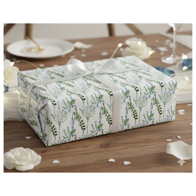 Blue Green Watercolor Wildflower  Wrapping Paper (Creator Uploaded)