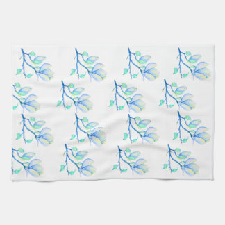Blue Green Watercolour Magnolia Branch Botanical Tea Towel