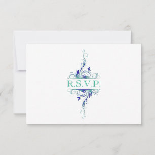 Blue, Green, White, Aqua Floral Reply Card