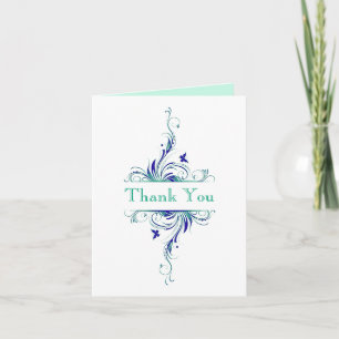 Blue, Green, White, Aqua Floral Thank You Card