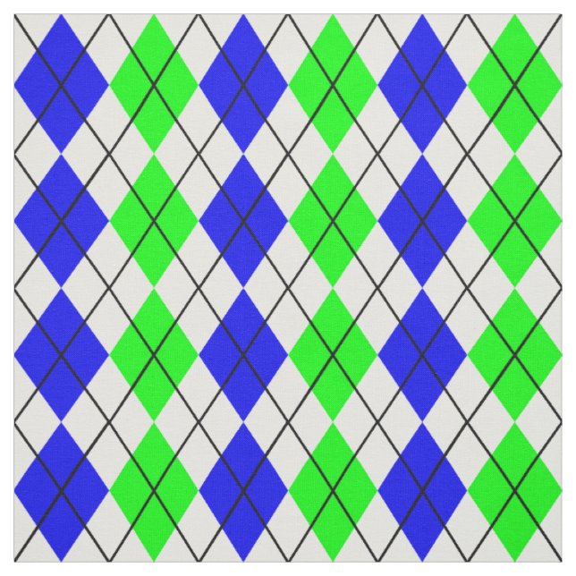 Blue Green White Argyle Diamond Design  Fabric (Swatch)