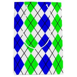 Blue Green White Argyle Diamond Design Medium Gift Bag