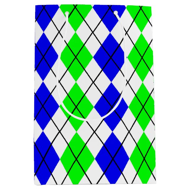 Blue Green White Argyle Diamond Design  Medium Gift Bag (Front)