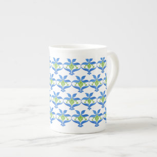 Blue Green White Art Nouveau Pattern China Mug