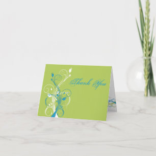 Blue Green White Floral Thank You Card