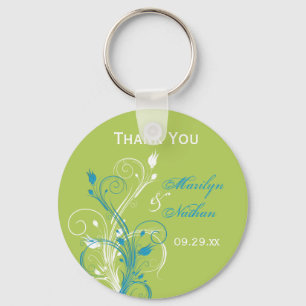 Blue Green White Floral Wedding Favour Key Chain