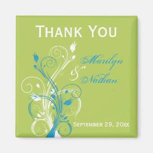 Blue Green White Floral Wedding Favour Magnet
