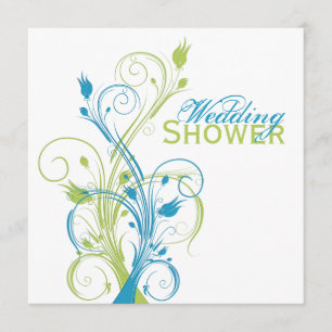 Blue Green White Floral Wedding Shower Invitation