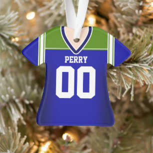 Blue/Green/White Football Jersey Ornament