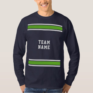 Blue Green White Jersey Team Name Long Sleeve T-Shirt