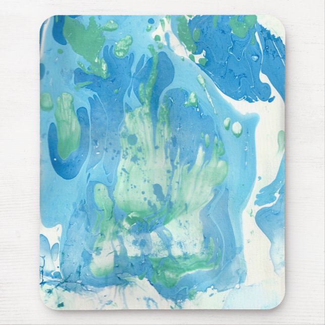 Blue Green White Marble Look Modern Abstract Mouse Pad (Front)
