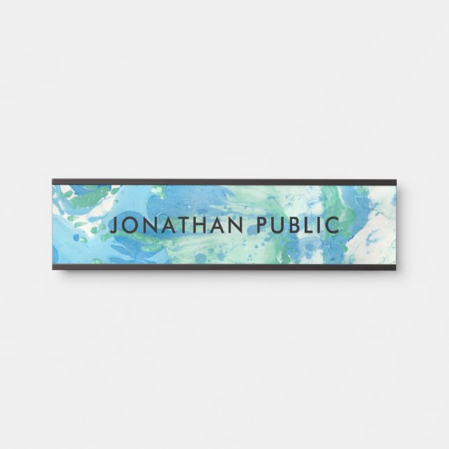 Blue Green White Modern Abstract Art Trendy Door Sign (Front)