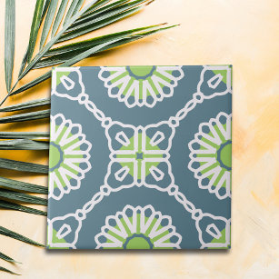 Blue Green White Moroccan Mosaic Geometric Pattern Tile
