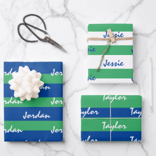 Blue Green White Personalised Wrapping Paper