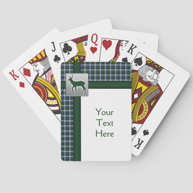 Blue, Green, White Plaid with Deer Playing Cards (Back)