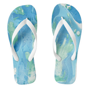 Blue Green White Trendy Modern Abstract Art Jandals