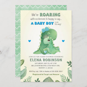 Blue Green Wild Dinosaur Baby Boy Shower Sprinkle Invitation