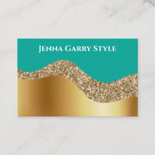 Blue Green with Gold and Glitter Beauty Style Business Card