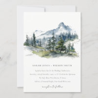 Blue Green Woods Mountain Landscape Sketch Wedding