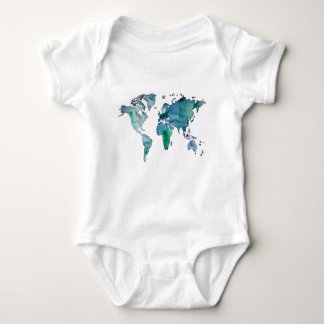 Blue Green World Map Baby Bodysuit