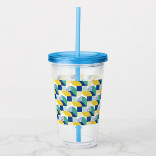 Blue Green Yellow Abstract Geometric Pattern Acrylic Tumbler