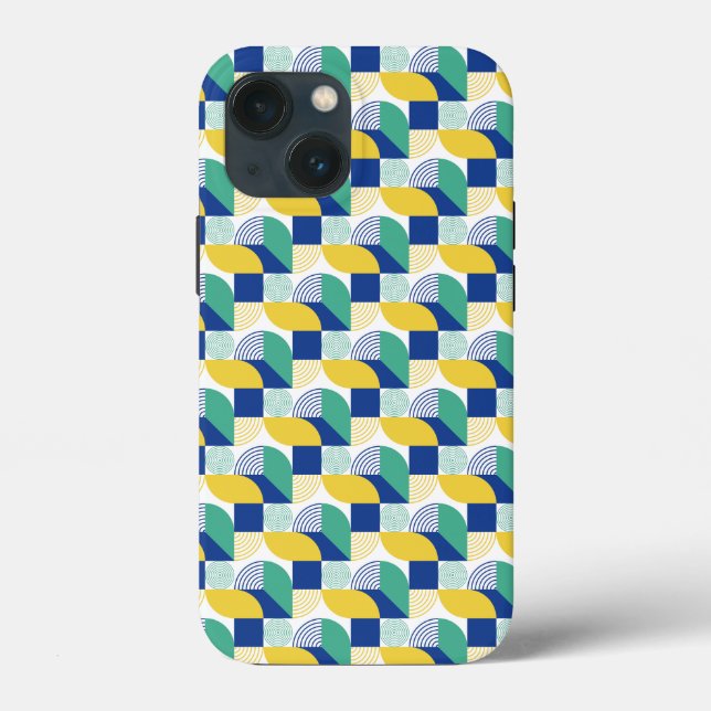 Blue Green Yellow Abstract Geometric Pattern Case-Mate iPhone Case (Back)