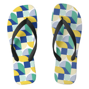 Blue Green Yellow Abstract Geometric Pattern Jandals