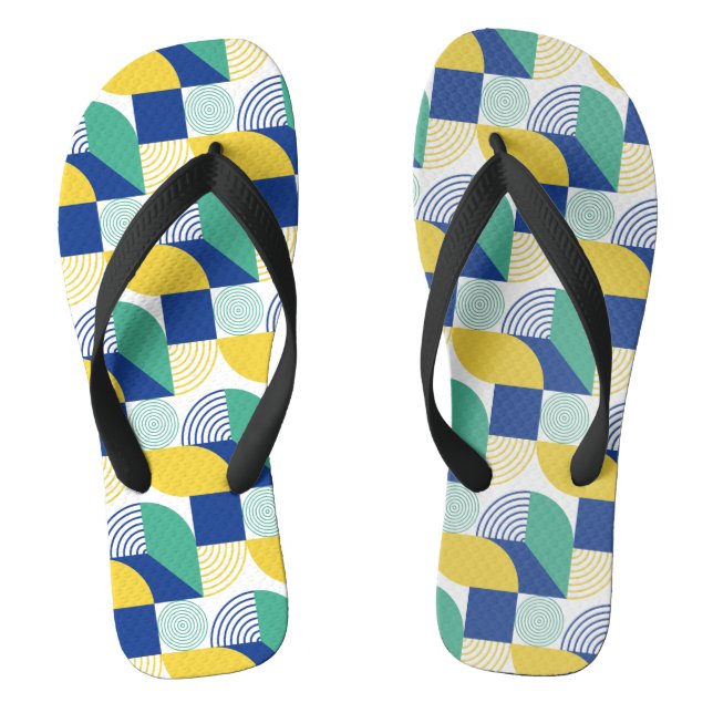Blue Green Yellow Abstract Geometric Pattern Jandals (Footbed)
