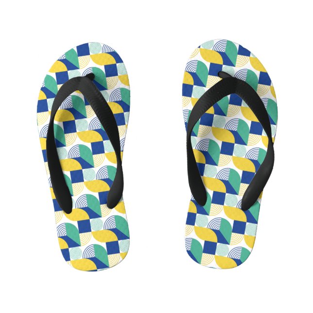 Blue Green Yellow Abstract Geometric Pattern Kid's Jandals (Footbed)