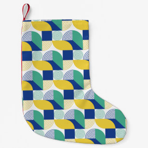 Blue Green Yellow Abstract Geometric Pattern Small Christmas Stocking