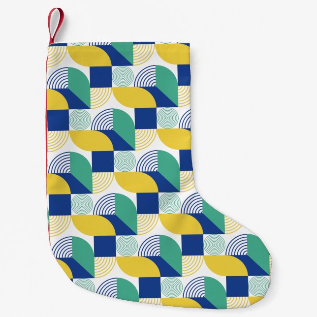 Blue Green Yellow Abstract Geometric Pattern Small Christmas Stocking (Front)