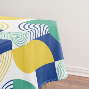 Blue Green Yellow Abstract Geometric Pattern Tablecloth