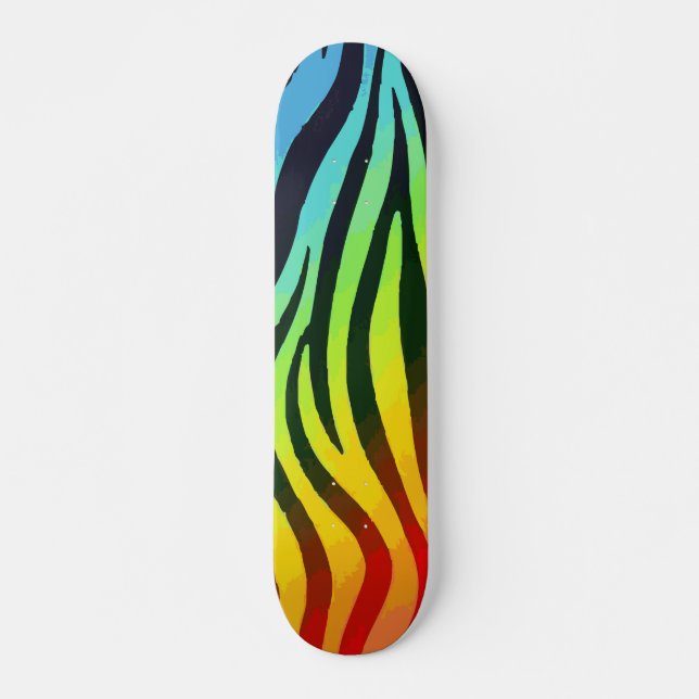 Blue, Green, Yellow, and Orange Gradient Zebra Pri Skateboard (Front)